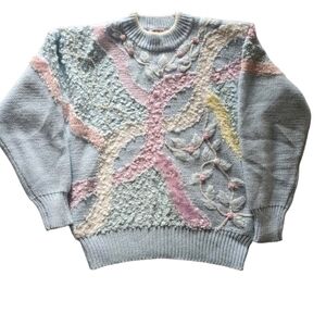 Women's Vintage Pastel Textured Art To Wear Pullover Sweater